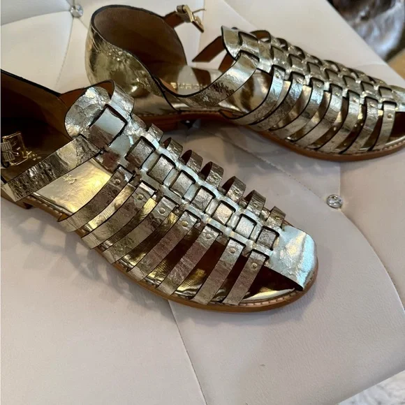 Gold Metallic Gladiator Sandals with Cage Design - Picture 3 of 5